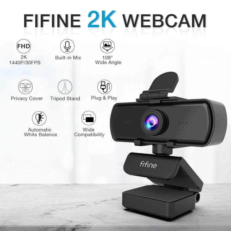 FIFINE 1440p Webcam with Microphone